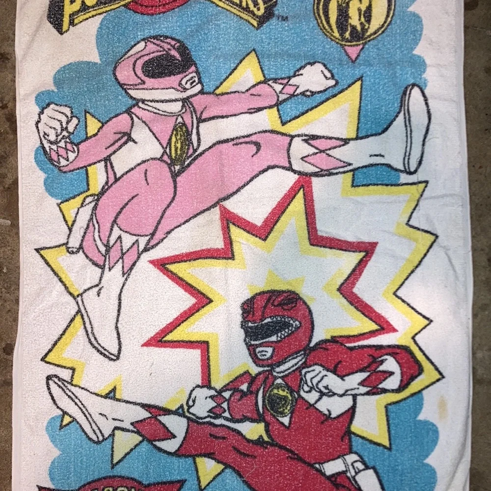 ⚡️🦖 1990s Vintage Original POWER RANGERS Bath Towel - Jason & Kimberly 🌀⚡️